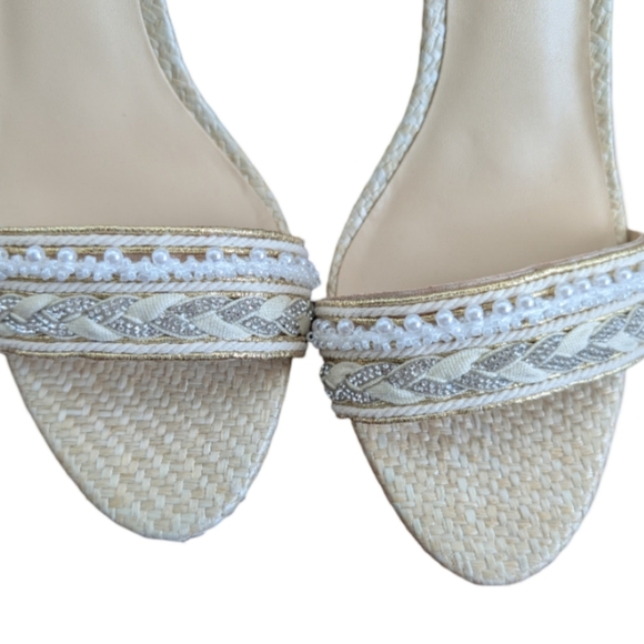 Madden Girl Bella Block Heel Sandals Size 7 Ivory Pearl Wedding Boho NEW - Picture 9 of 13